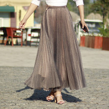 Gray Full Pleated Tulle Skirt Outfit Women Custom Plus Size Long Tulle Skirt image 3