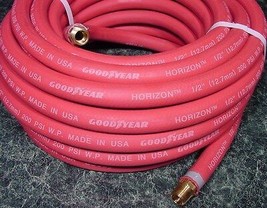 1/2&quot; Ends x 50 Foot RED RUBBER Continental AIR HOSE 1/2&quot; BRASS ENDS Made... - £55.94 GBP