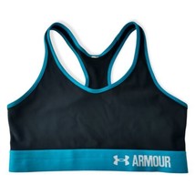 Under Armour Sports Bra Small Workout Top Athletic Logo Black Aqua Yoga Stretch  - £13.17 GBP