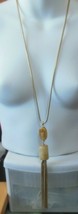 Signed CHICO&#39;S Cream Color Lucite Tassel Pendant Necklace Snake Chain - £35.80 GBP