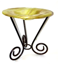 YELLOW glass Candle Potpourri Holder wrought iron Metal Stand  5” - £19.33 GBP