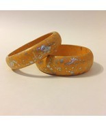 Bracelet Pair Orange Silver Splatter Painted Wood Bangle Set of 2 New - $19.00