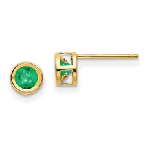 14K Gold Bezel Emerald May Stud Earrings Jewelry 4mm 4mm x 4mm - £76.52 GBP