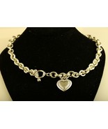 Vintage Sterling Judith Ripka heavy chain Link Heart Charm Toggle Necklace - £293.34 GBP
