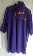 LSU Tigers Polo Shirt w/Hat Cap Men XL Purple Yellow Nike Dri-Fit Short Sleeve - £29.26 GBP