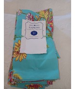 APRIL CORNELL TEAL WITH FLORAL PATTERN NAPKINS 16&quot;X16&quot; SET OF 10 100% CO... - $24.74