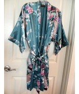 Vtg Old Shanghai Green Floral Peacocks Kimono Robe or light cover up Mid... - $33.83 CAD