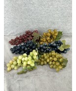 Set Of 6 Vintage Artificial Grapes Bunch Plastic Purple &amp; Green Fruit De... - $15.98