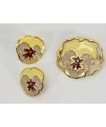 Avon Pansy Pin and Pierced Earrings Set  Purple Yellow - €11,13 EUR