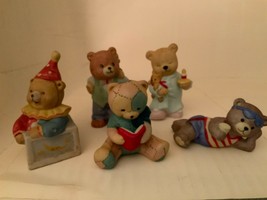 Set 5 Vintage BC Bronson Teddy Bear Figurines Porcelain Bisque - £35.86 GBP