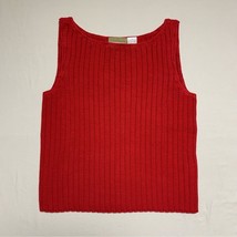 Vintage Crochet Knit Cropped Tank Sweater Boho Women’s Medium Rust Orange Red - £29.51 GBP