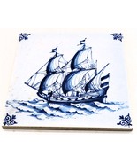Vtg Blue and White Sailing Ship Delft Blue Tile NOS Architectural Salvage - €25,83 EUR