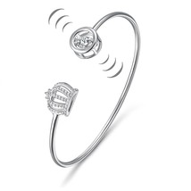 CROSSFOR (Authentic) Round Dancing Stone Crown Open Bangle 925 Sterling Silver - £132.38 GBP