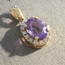 Women&#39;s Pendant 18k Rose Gold Halo Natural Oval Amethyst Round White Diamonds - $1,140.30