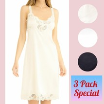 3 Pack Special Illusion Women Antistatic Nylon Satin Lace Nightgown Full Slip - £45.37 GBP+