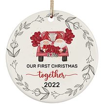 Our First Christmas Together Gnomes Round Ornament Ceramic 2022 3 Inches Free Ha - £15.62 GBP