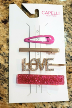 CAPELLI New York Rhinestone LOVE Pink/Gold Multi Barettes Clips 4 - NWT - $9.99