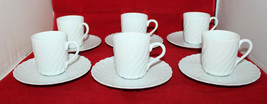 Richard Ginori Swirl White Ancona Espresso Demitasse Cups and Saucers Set of 6 - £86.44 GBP