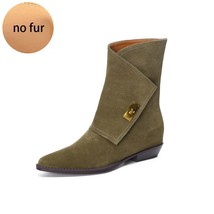 Female Western Boots Chunky Heel Fashion Shoes for Women Real Suede Ankle Med Ca - £109.99 GBP