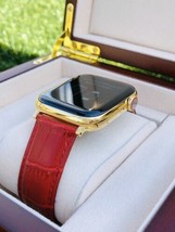 24K Gold Plated 45MM Apple Watch Series 8 Stainless Steel Red Band Gps Lte O2 - $1,519.05