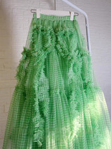 GREEN Plaid Long Tulle Skirt Outfit Women Custom Plus Size Ruffle Tulle Skirt image 2