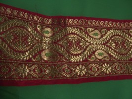 8.5yds Vintage Sari Border 5.25″ W Dazzling Hot Pink Brt.Green Gold Leaf Scroll - £66.17 GBP