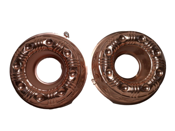 2 Copper Jello Custard Dessert Mold, Vintage Circle 3 1/2 Cups