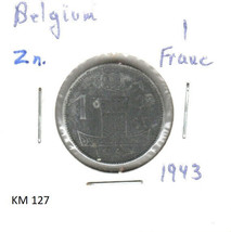 Belgium 1 Franc, 1943, zinc, KM 127 - £0.79 GBP