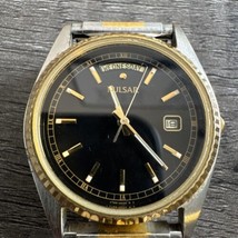 VTG Pulsar Quartz Watch V744-X004 Men Gold Tone Day Date Fluted Bezel - $33.89