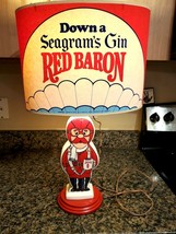 Vintage Seagram&#39;s Gin Red Baron Figural Lamp Rare W/ Shade Man Cave Advertising - £191.98 GBP