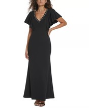 VINCE CAMUTO Women&#39;s Beaded V-Neck Flutter-Sleeve Gown Black Size 4 $248 - £38.76 GBP