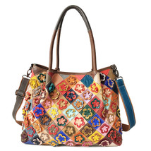 Women&#39;s Bag Genuine Leather Shoulder Crossbody Bag Flower Colorblock Vintage Rh - £64.66 GBP