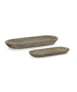 Set of Two Natural Brown Oval Solid Wood Serving Trays - $2,476.77 MXN