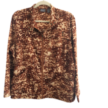 Additions by Chicos Sz 3 Jacket Full Zipper Brown Tan Abstract Light Fall XL 16 - £17.57 GBP