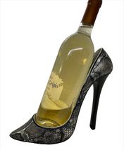 Shoe Wine Bottle Holder Stiletto Snakeskin Look Grey Black  8" High Poly Stone image 5