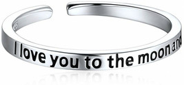 Sterling Silver Ring Engraved I Love You To The Moon And Back Ring Adjustable - £29.35 GBP