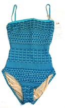 Gottex Turq Blue Textured Geo Print One Piece Strapless Swimsuit NWT $162 Sz 12 - £71.93 GBP