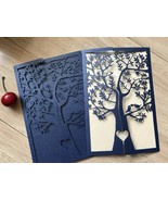 50pcs Navy Blue Tree Wedding Invitation,invitations,Laser Cut Wedding Cards - $73.41 CAD