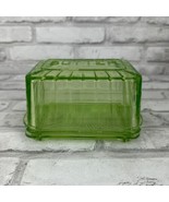 Block Optic Green Depression Vaseline Uranium Glass Covered Butter Dish ... - £96.66 GBP