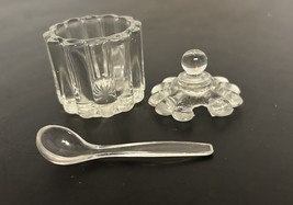 Heisey Glass Crystolite Mustard Pot &amp; Lid With Spoon Salt Condiment Jar - $328.01 MXN