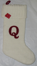 Red Q on White Knit Christmas Stocking 18&quot; tall 9.5&quot; wide by Wondershop - £19.59 GBP