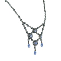 Vintage 1928 Chain Necklace With Blue Rhinestone Pendant Costume Jewelry - £19.46 GBP