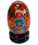 Floral Wood Egg w/Bright Flowers, Handmade w/Original Stand Kashmir Indi... - $20.10 CAD