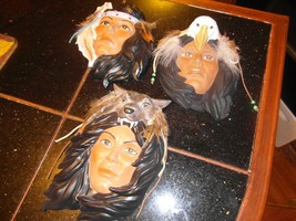 3 Native American Indian 10&quot; 3D Bust Wall Hanging Ceramic Plaque - $29.70