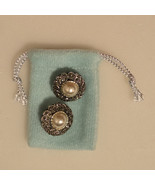 Vintage Sterling Silver 925 Marcasite Pearl Post Earrings 13/16&quot; inch - $93.21 CAD