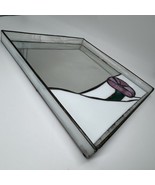 Handmade Stained Glass Square Vanity Mirror Tray 10x10&quot; Pink Flower Stai... - $54.95