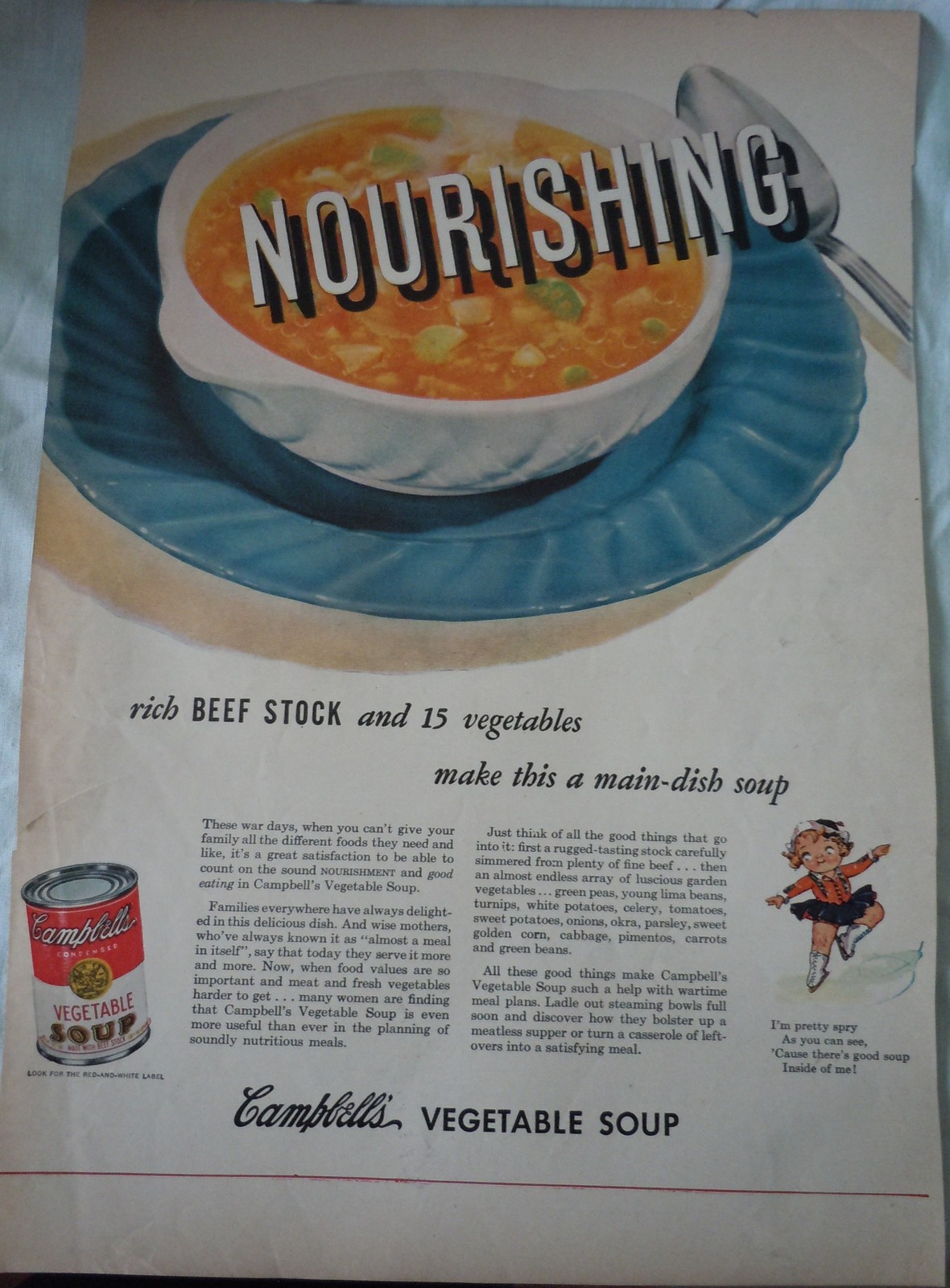 Campbell’s Vegetable Soup Nourishing Advertising Print Ad Art 1940s - $4.99