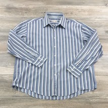 Pronto Uomo Mens XL Long Sleeve Shirt Business Casual Striped Designer Work Blue - £11.73 GBP