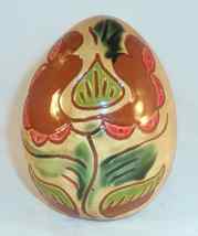 2007 Breininger Glazed Redware Large Egg Yellow Red Green Brown Sgraffito Tulips - £60.57 GBP