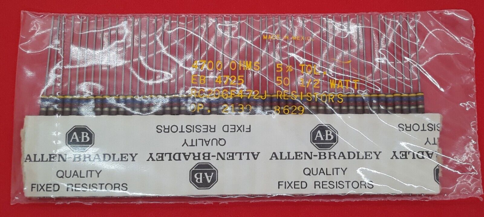 Allen Bradley Fixed Resistors 4700 Ohms 5% Tol. 1/2 Watt RC20GF472J Fift... - $9.99